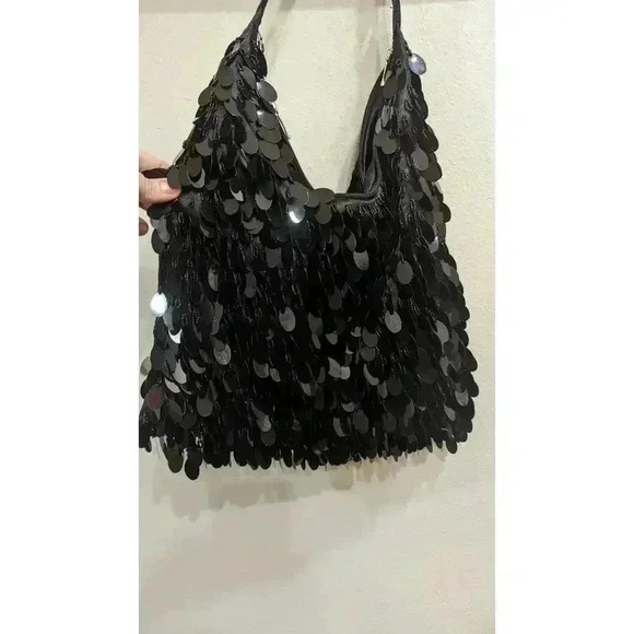Women's black sequin novelty bag. Unbranded, some wear, barely noticeable. - Picture 3 of 3